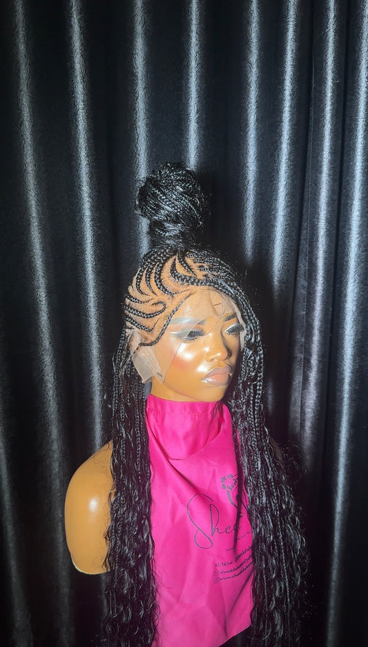 Braided Mohawk boho Full human Lace cap  hair boho braids