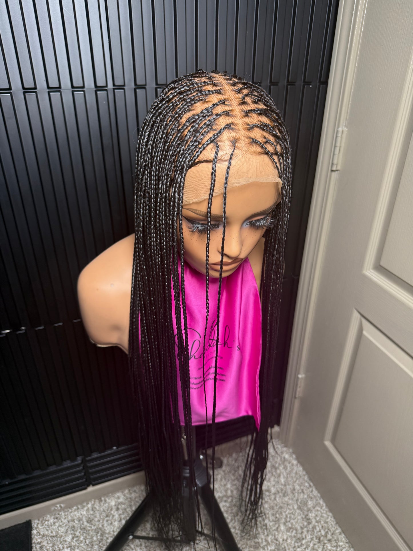 6by6 Closure unit Full Human Hair Lace Cap Silky small knotless braids #1 40’’