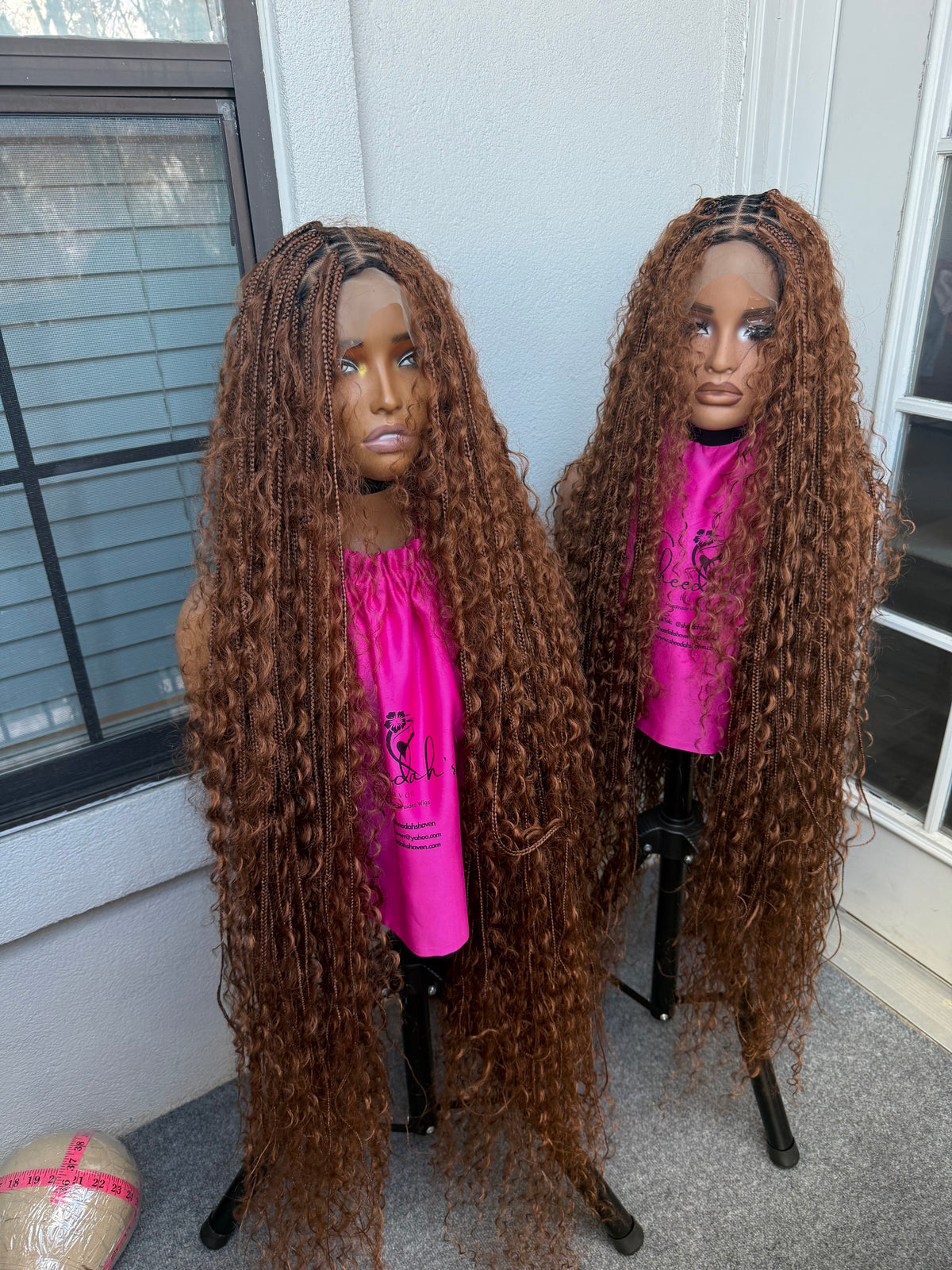 45inch Full lace chestnut brown boho knotless braids