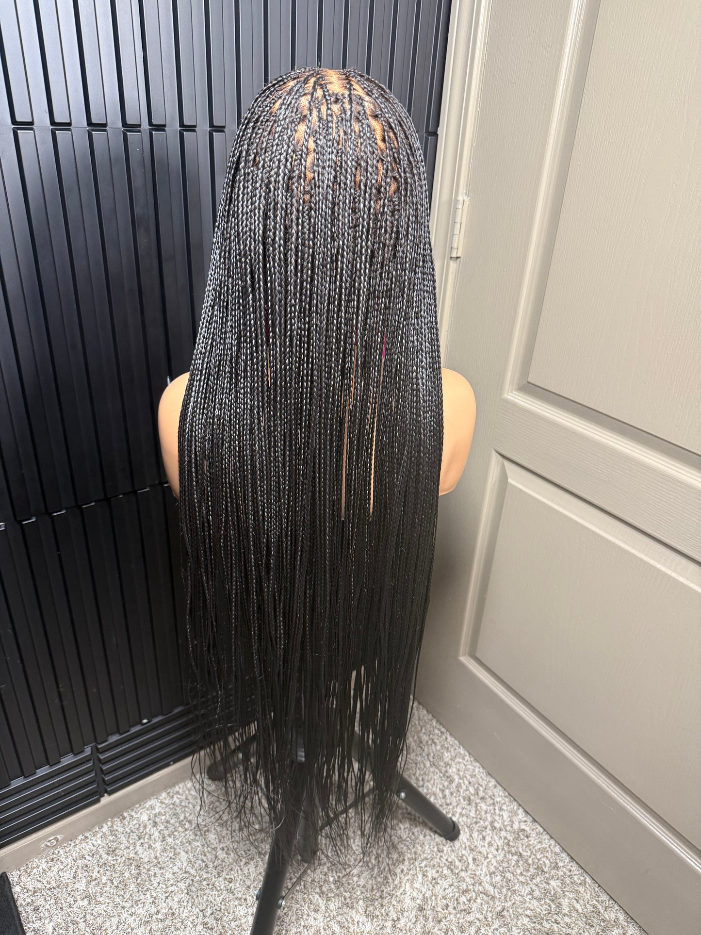 6by6 Closure unit Full Human Hair Lace Cap Silky small knotless braids #1 40’’
