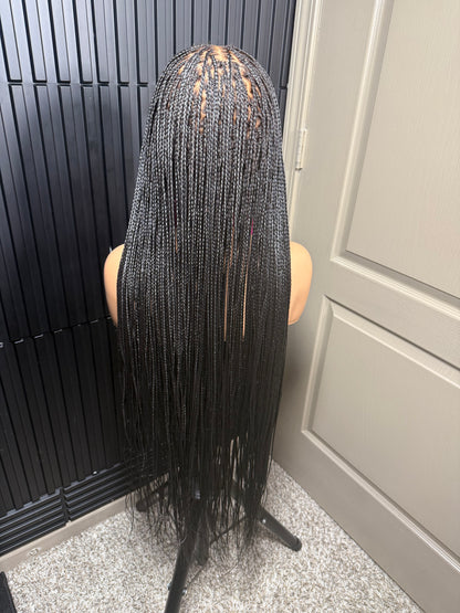 6by6 Closure unit Full Human Hair Lace Cap Silky small knotless braids #1 40’’