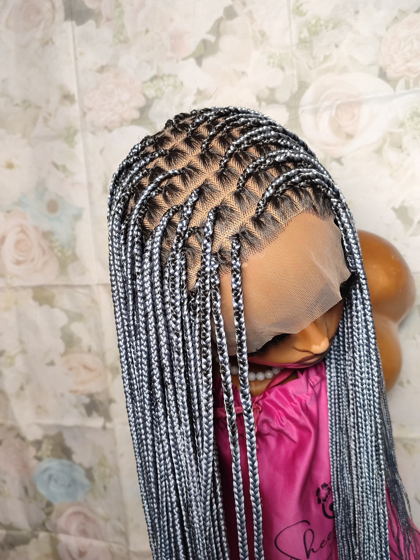 34” Gray Dark Root Small Medium knotless Braided Wig