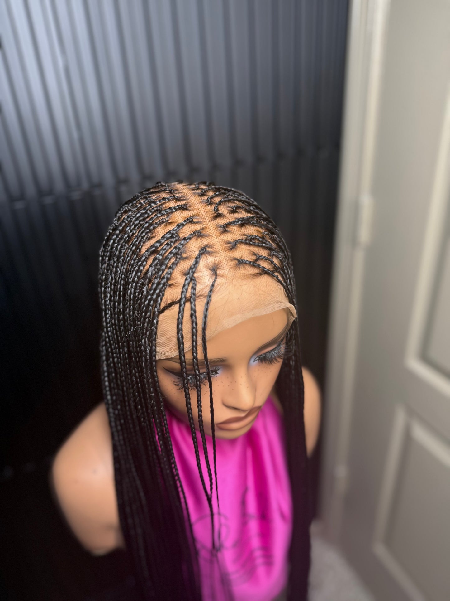 6by6 Closure unit Full Human Hair Lace Cap Silky small knotless braids #1 40’’