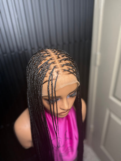 6by6 Closure unit Full Human Hair Lace Cap Silky small knotless braids #1 40’’