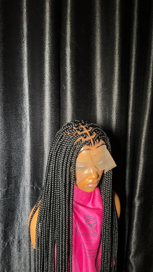 35inch Box braid pre-bleached knot Full lace Box braided wig