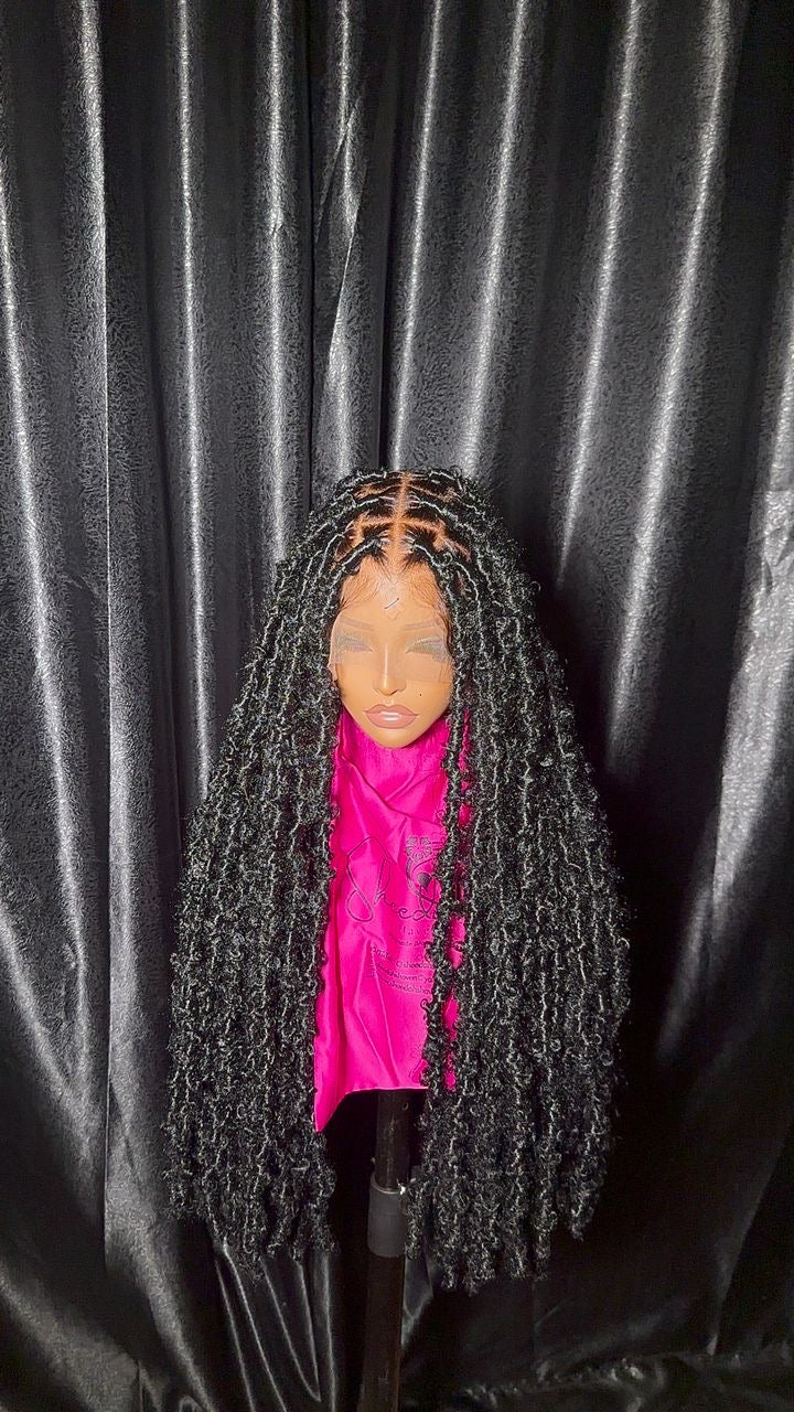 Distressed  butterfly Locs unit(Swiss Human hair Full  lace Cap)35inches
