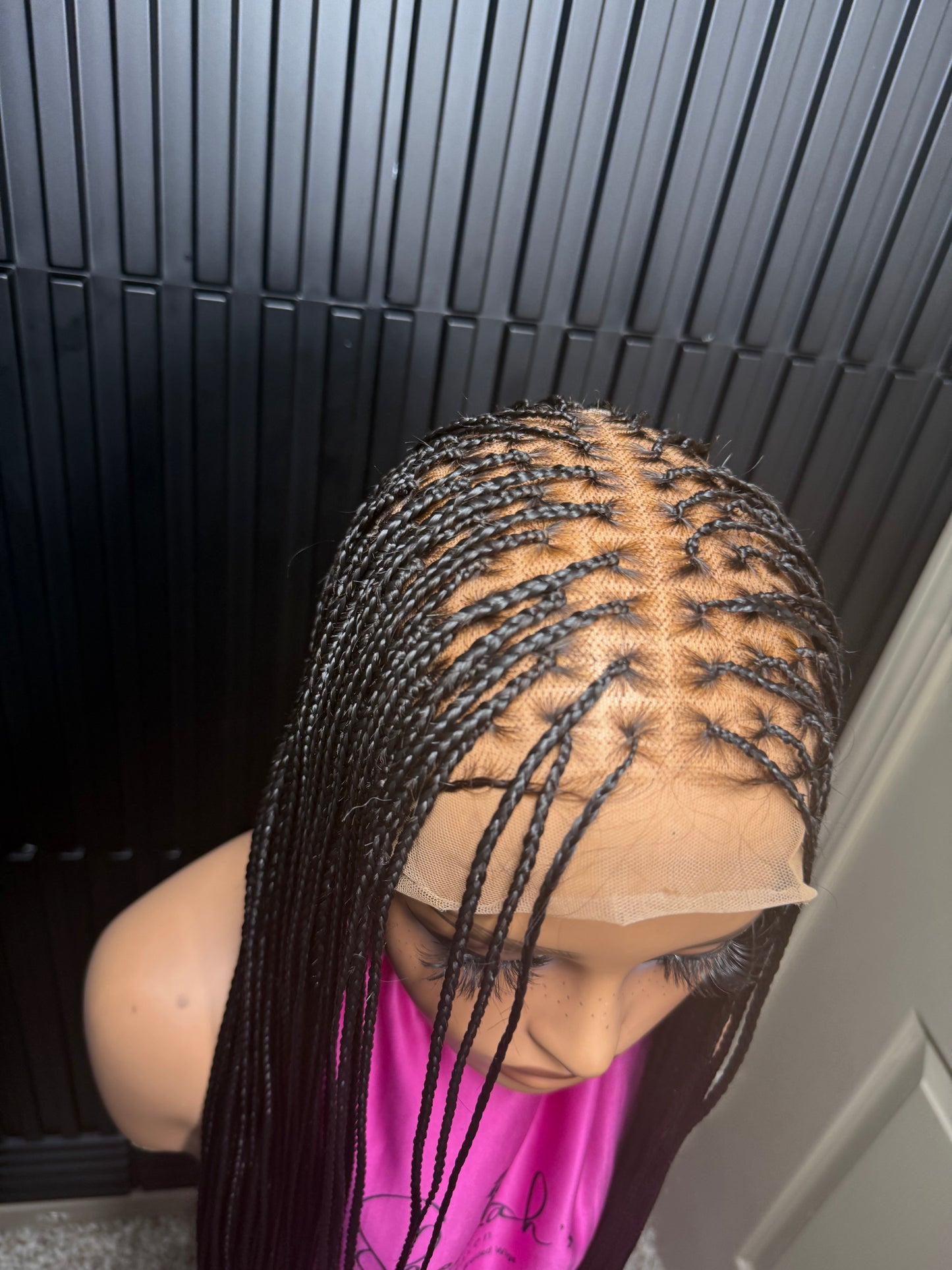 6by6 Closure unit Full Human Hair Lace Cap Silky small knotless braids #1 40’’