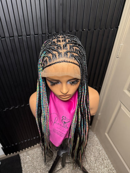 Full lace Green  Mix Side Highlight knotless Braidwig