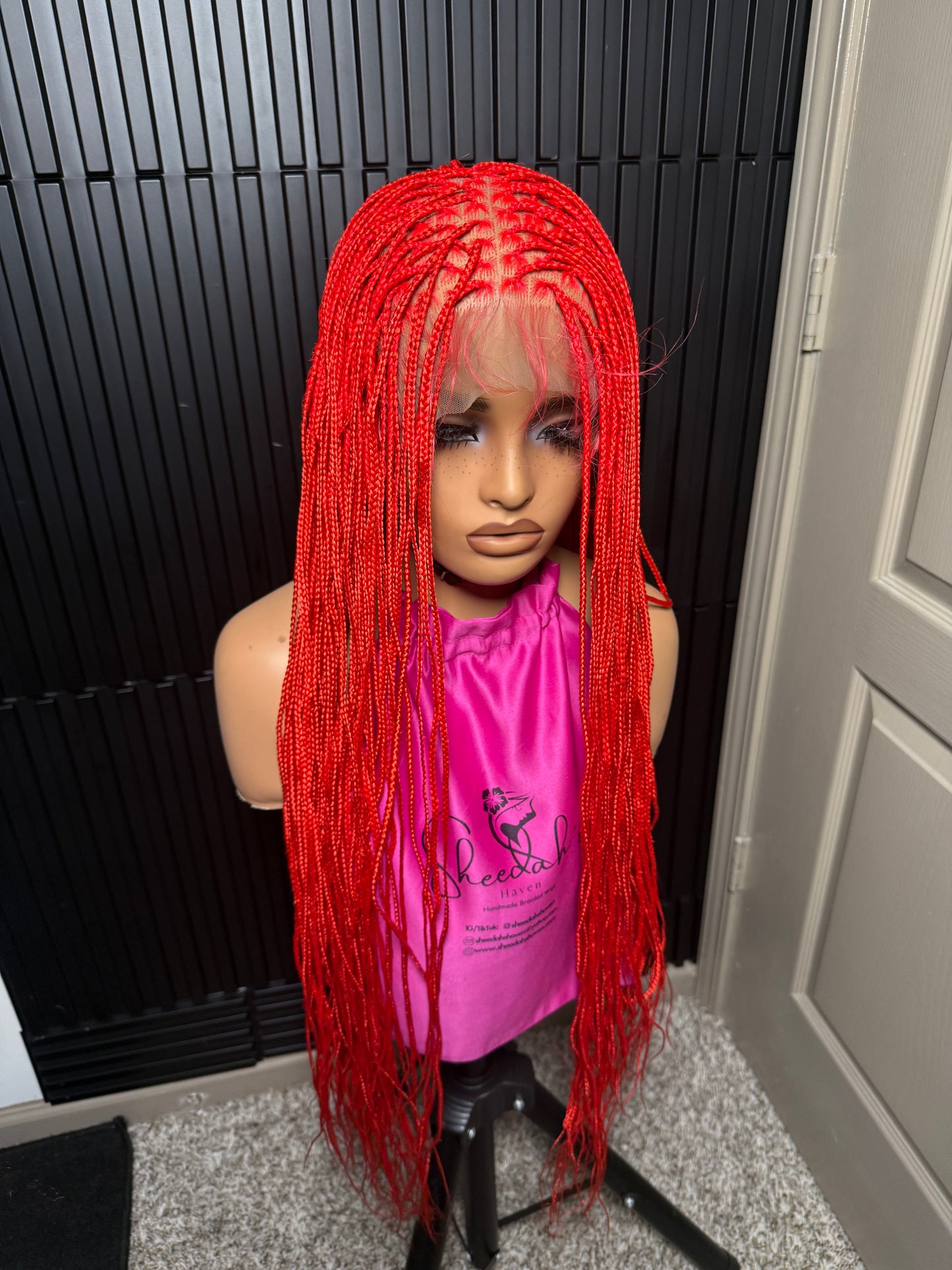 40inches small  knotless braids. Full lace braided wig