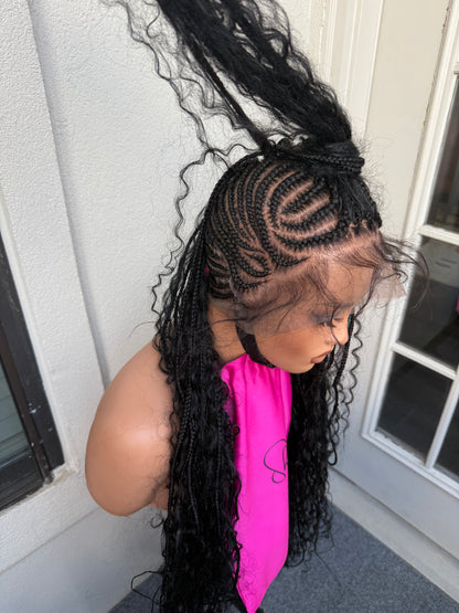 Black Full lace Mohawk braided wig