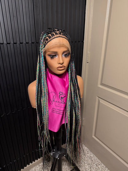 Full lace Green  Mix Side Highlight knotless Braidwig