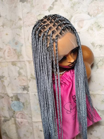 34” Gray Dark Root Small Medium knotless Braided Wig