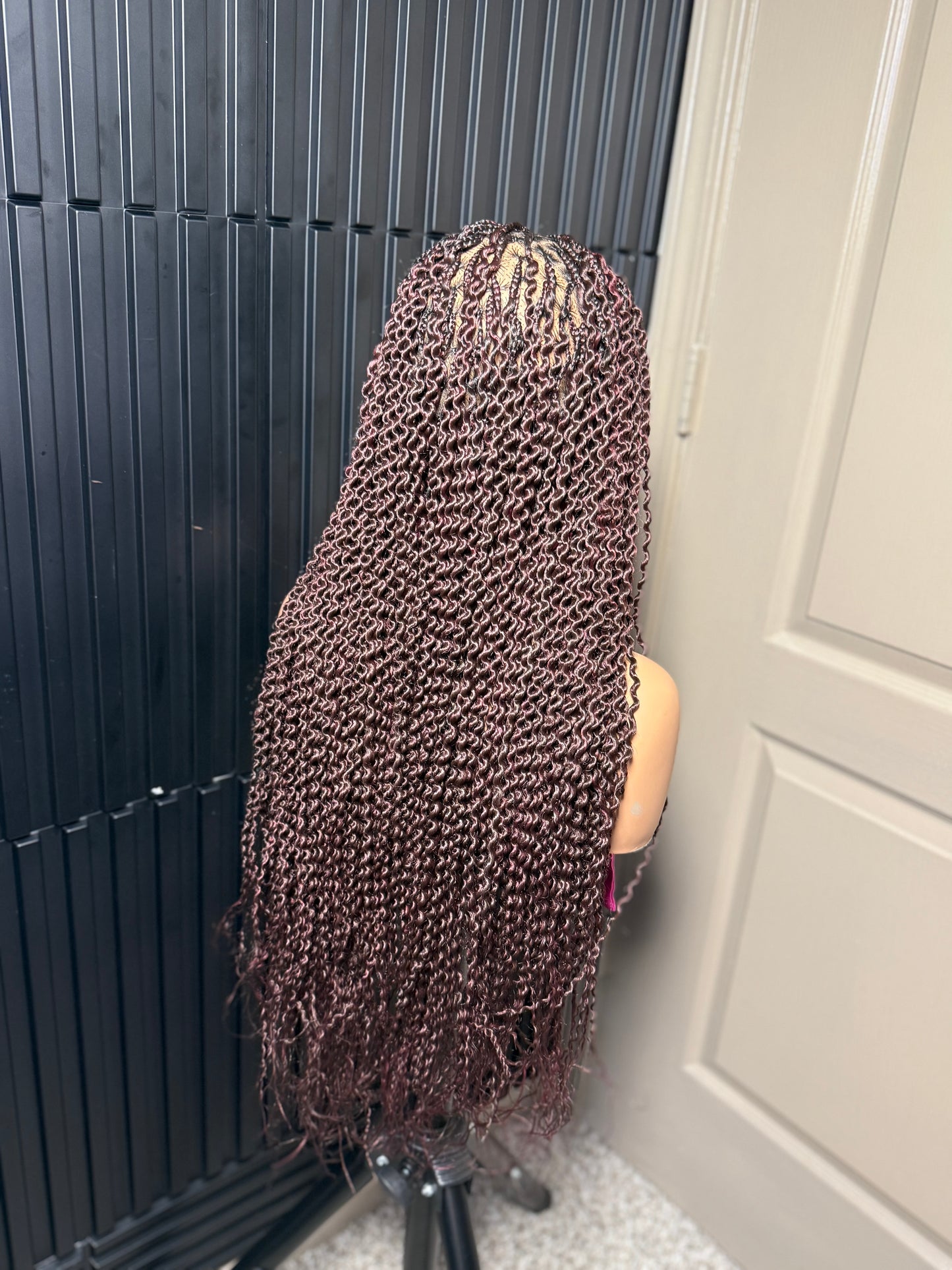 Dark root gray small medium knotless braids