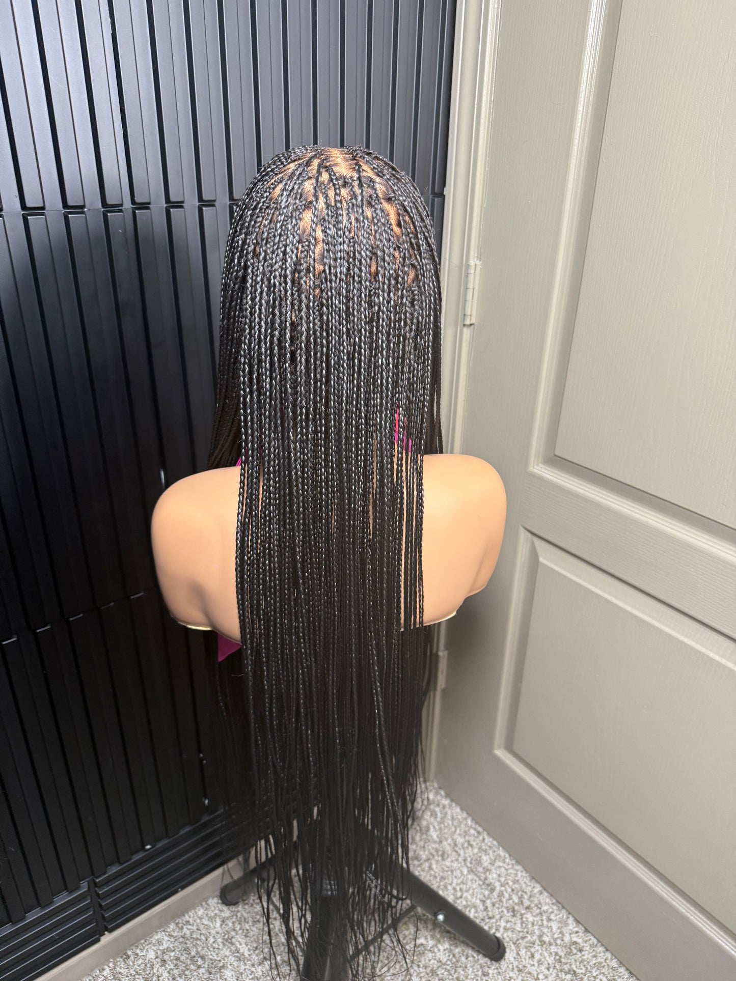 6by6 Closure unit Full Human Hair Lace Cap Silky small knotless braids #1 40’’