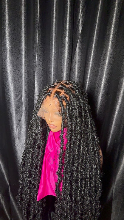 Distressed  butterfly Locs unit(Swiss Human hair Full  lace Cap)35inches