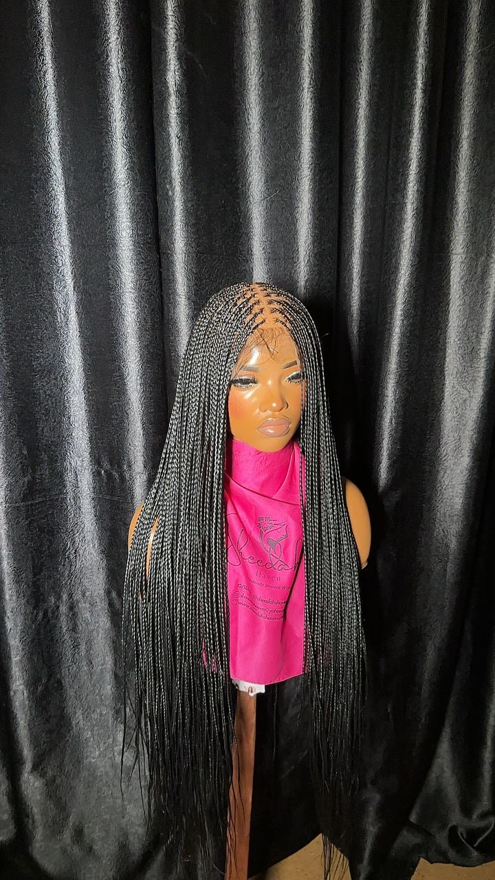 6by6 Closure unit Full Human Hair Lace Cap Silky small knotless braids #1 40’’