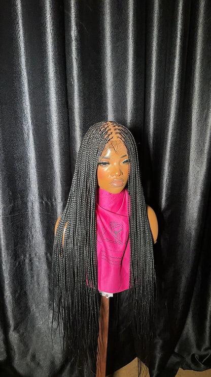 6by6 Closure unit Full Human Hair Lace Cap Silky small knotless braids #1 40’’