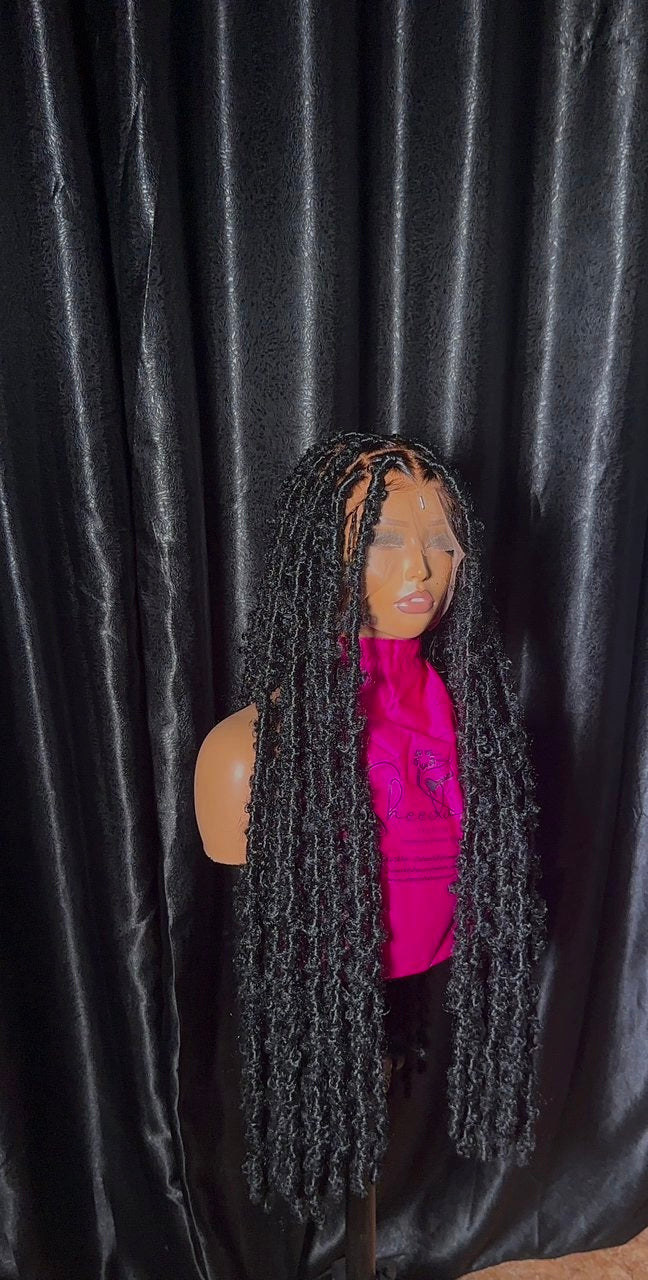 Distressed  butterfly Locs unit(Swiss Human hair Full  lace Cap)35inches
