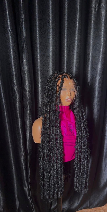 Distressed  butterfly Locs unit(Swiss Human hair Full  lace Cap)35inches
