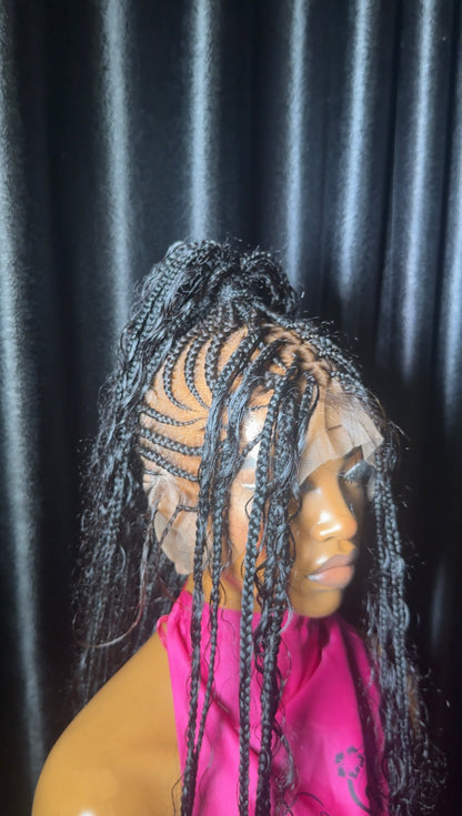 Braided Mohawk boho Full human Lace cap  hair boho braids