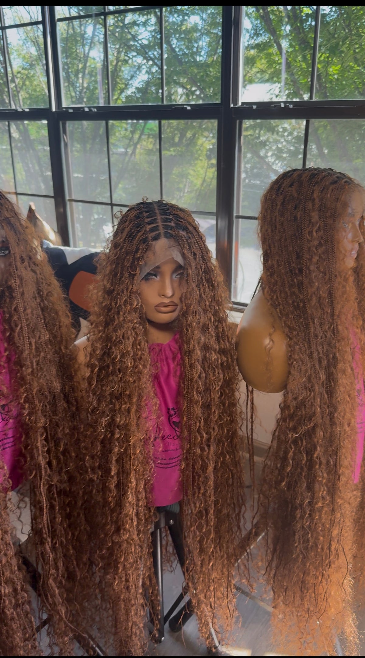45inch Full lace chestnut brown boho knotless braids
