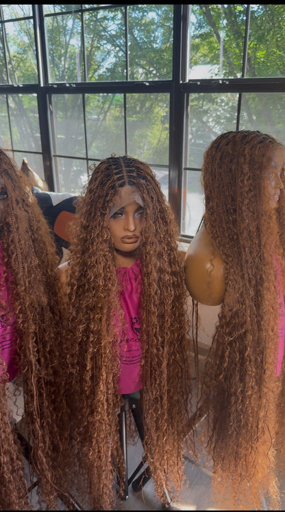 45inch Full lace chestnut brown boho knotless braids
