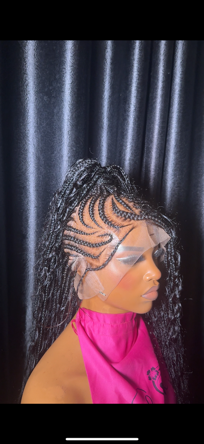 Braided Mohawk boho Full human Lace cap  hair boho braids