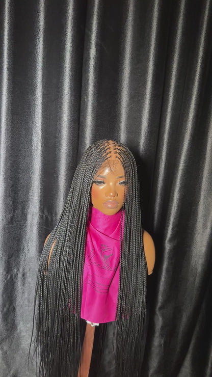 6by6 Closure unit Full Human Hair Lace Cap Silky small knotless braids #1 40’’